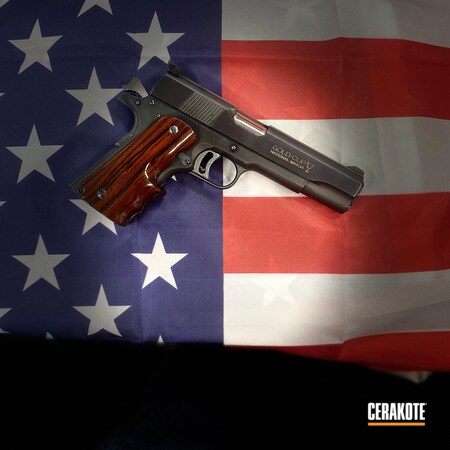 Powder Coating: .45 ACP,S.H.O.T,Pistol,Midnight E-110,Gold H-122,Colt