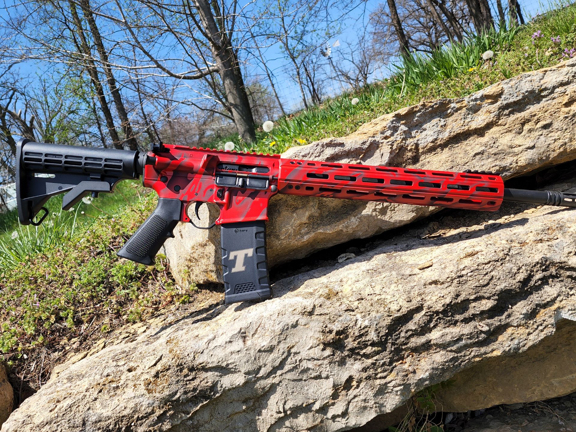 Red Tiger AR, Cerakoted using USMC RED and GRAPHITE BLACK | Cerakote