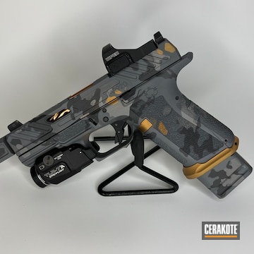 Cerakoted Copper Suede, Sniper Grey, Burnt Bronze, Storm And Gold Custom Camo Pistol 