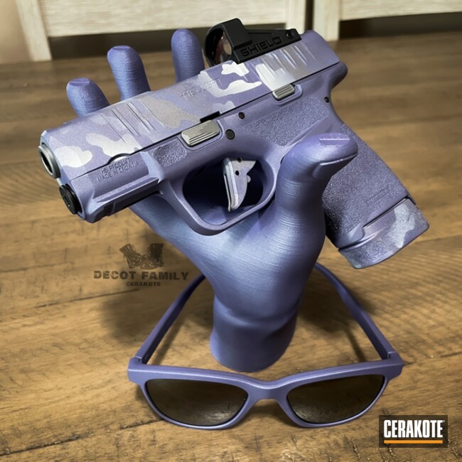 Cerakoted Crushed Orchid, Titanium And Frost Springfield Armory Hellcat 