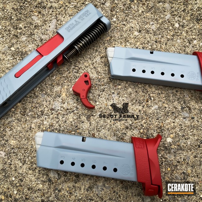 Cerakoted: S.H.O.T,9mm,FIREHOUSE RED H-216,Smith & Wesson,Shield,Magazine,Pistol Slide