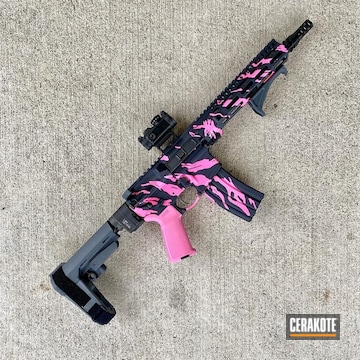 Cerakoted Prison Pink And Magpul® Stealth Grey Custom Tiger Stripe Ar