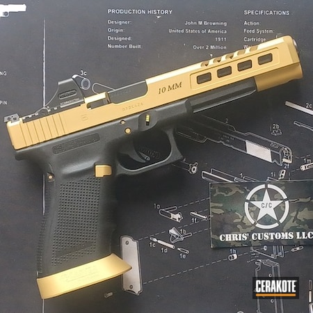Powder Coating: Glock,Custom Glock Slide,S.H.O.T,10mm,Gold H-122,Laser Engraved,Glock 10mm