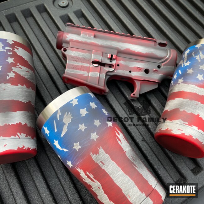 Cerakoted Nra Blue, Snow White And Firehouse Red Distressed American Flag