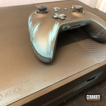 Powder Coating: Distressed,Xbox,Robin's Egg Blue H-175,Burnt Bronze H-148,Xbox Controller,Gaming,Copper Patina