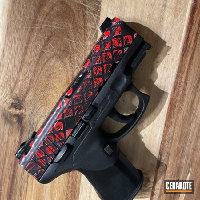 Cerakoted Graphite Black And Stoplight Red Dragon Scale Theme Pistol
