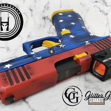 Cerakoted Vintage Superhero Themed Glock In H-190, H-317, H-297, H-318, C-192 And H-171