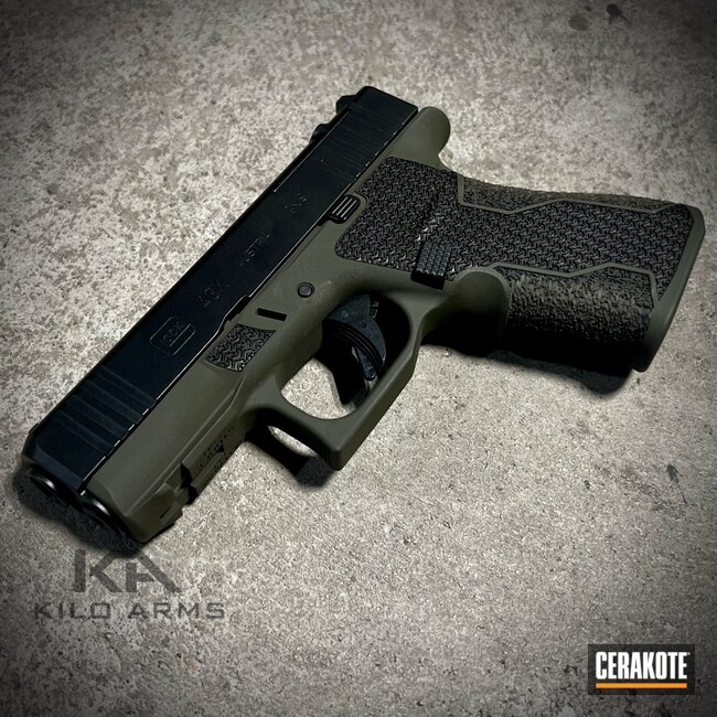 Cerakoted: S.H.O.T,Glock 43X,Laser Stippled,Glock,MAGPUL® O.D. GREEN H-232