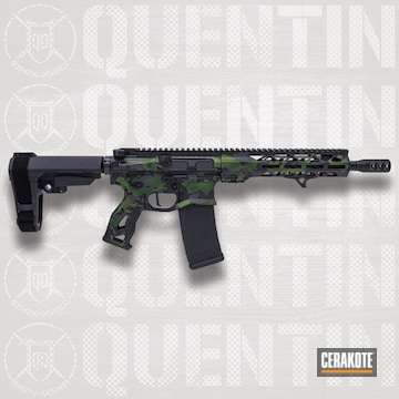 Cerakoted Multicam® Bright Green, Springfield® Grey, Graphite Black And Highland Green Ar Pistol