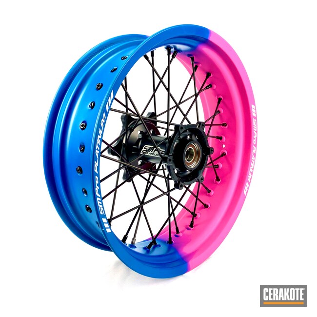 Cerakoted: Gloss Black H-109,Motorcycles,Motorcycle Parts,Supermoto,Prison Pink H-141,Wheels,Sky Blue H-169
