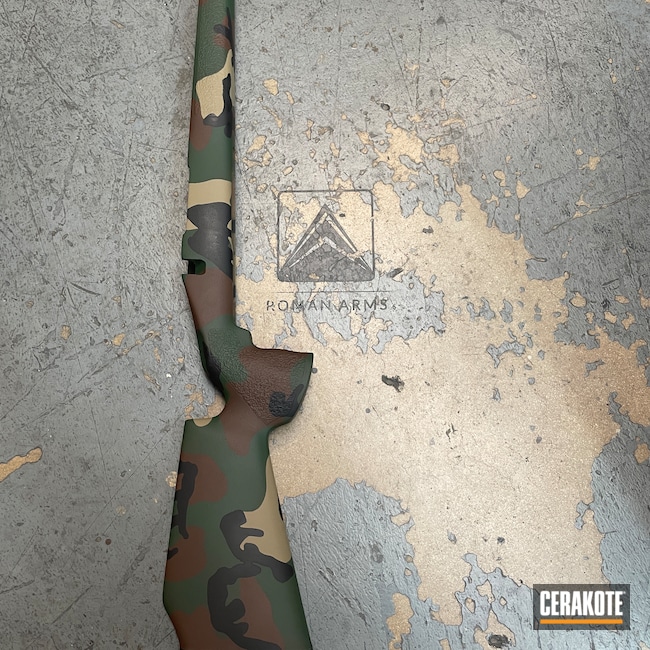 Cerakoted Woodland Camo Rifle Stock Cerakote Cerakoted Woodland Camo Rifle Stock Cerakote