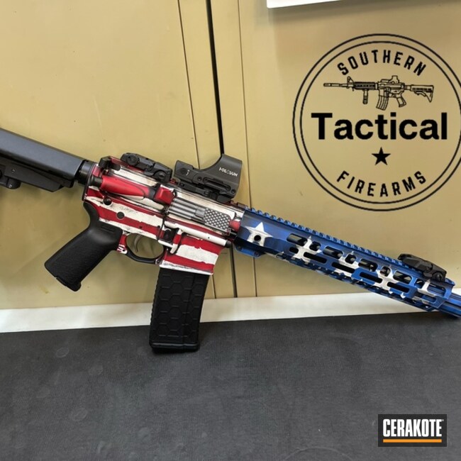 Cerakoted Nra Blue, Graphite Black, Ruby Red And Stormtrooper White Ar-15