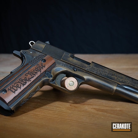 Powder Coating: Laser Engrave,Graphite Black H-146,Distressed,1911,S.H.O.T,Springfield 1911,We the people,Burnt Bronze H-148