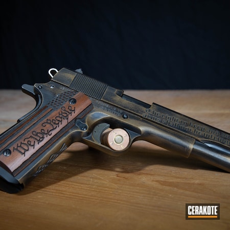 Powder Coating: Laser Engrave,Graphite Black H-146,Distressed,1911,S.H.O.T,Springfield 1911,We the people,Burnt Bronze H-148