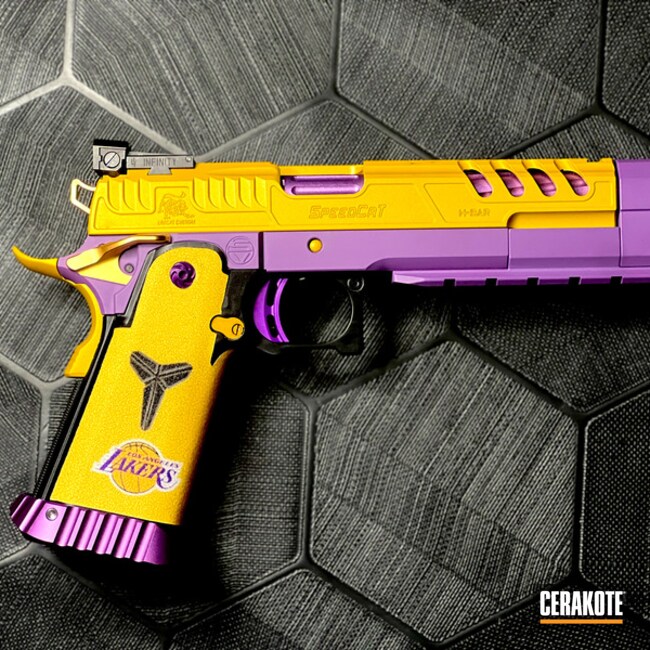 Cerakoted Lakers Theme Pistol In H-197 And H-317