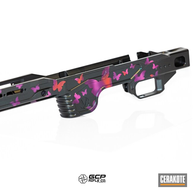 Cerakoted: S.H.O.T,Precision Rifle,Butterflies,girl,Chassis,Butterfly,FIRE  E-310,Armor Black H-190,Sniper,Prison Pink H-141,Sangria H-348,Custom Camo