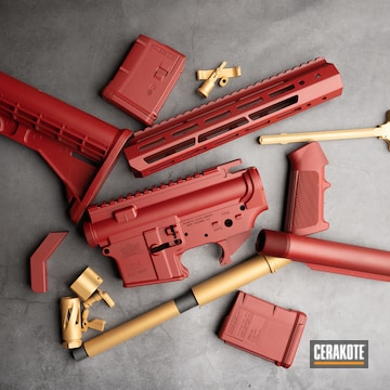 Cerakoted Ruby Red And Gold Ar-15