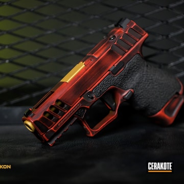 Cerakoted Graphite Black, Usmc Red And Gold Distressed Stoeger Pistol