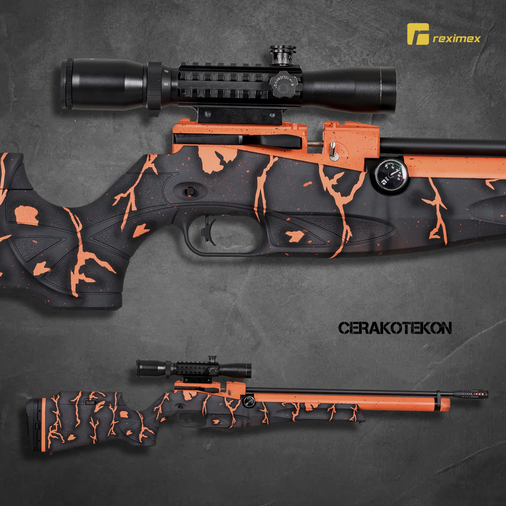 Cerekote Raging Hunter Rifle featuring a Hunter Orange, Sniper Grey and Graphite Black Finish ...