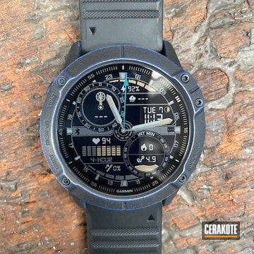 Cerakoted Graphite Black And Blue Flame Garmin Watch