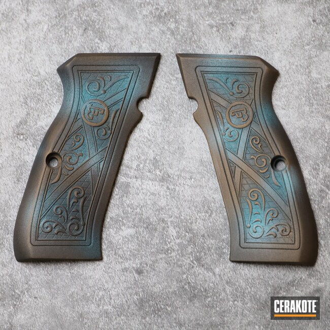 https://images.nicindustries.com/cerakote/projects/83826/cerakoted-midnight-bronze-graphite-black-aztec-teal-robins-egg-blue-and-burnt-bronze-custom-grips.jpg?1668200469&size=1024