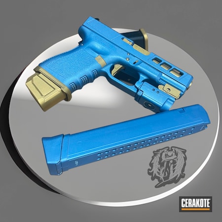 Powder Coating: 9mm,Glock,S.H.O.T,Pistol,Gold H-122,POLAR BLUE H-326,Glock 19