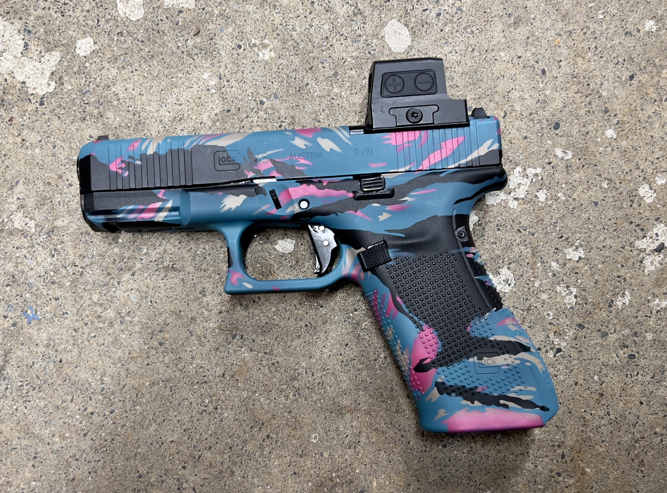 Pink Graphite Glock 45 using a Mcmillan® Tan, Prison Pink, Graphite Black and Aztec ...