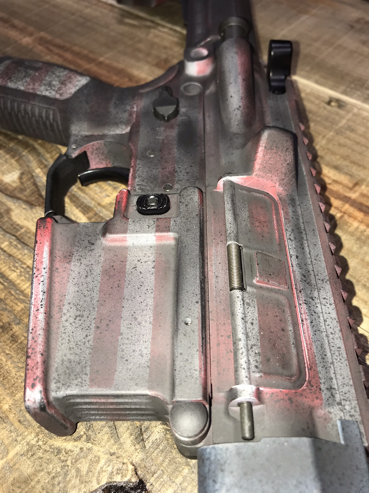 Distressed Rifles Distressed with Ridgeway Blue and Ruby Red | Cerakote