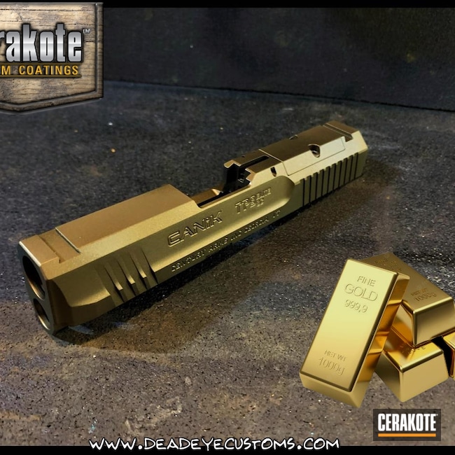 Cerakoted: S.H.O.T,Custom Mix,Canik,Burnt Bronze H-148,Canik TP9SFX,Pistol Slide,Midnight Bronze H-294,Slide,Gold,Gold H-122