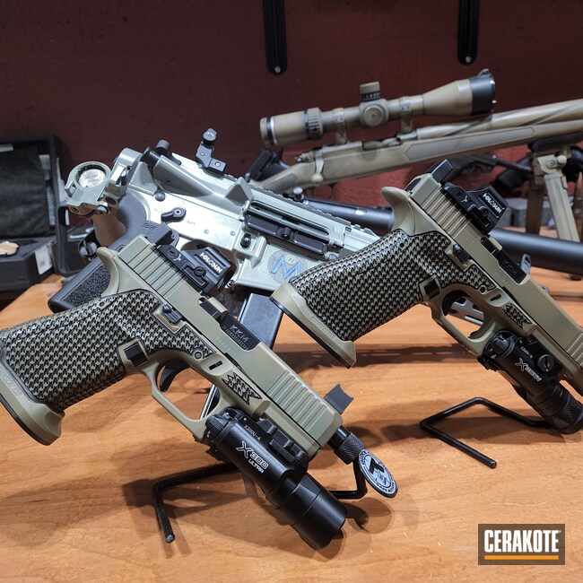 Cerakoted: Glock 19,Laser Engraving,Desert Sage H-247,Laser Stippling,Holosun,Glock 17,Surefire,Houndstooth