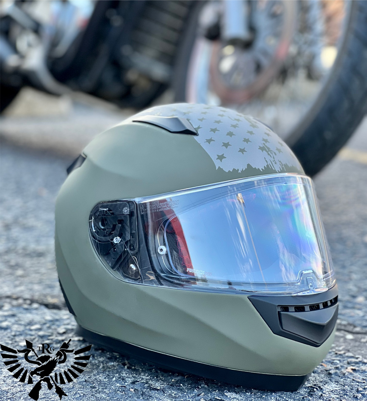 american flag motorcycle helmet full face Harley Shoei skull Brock Black Customs K1 S is the road helmet that comes out of AGVs experience in MotoGP Fulmer Powersports 301 Tac Respect