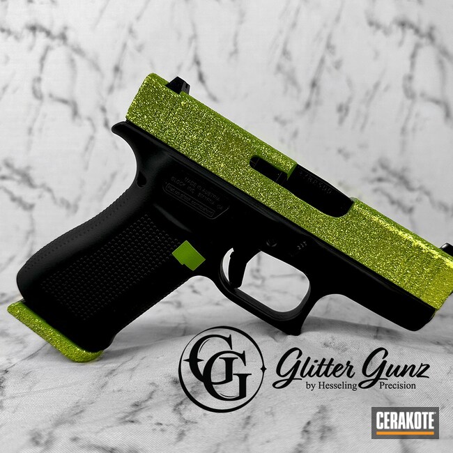 Cerakoted: Glock 43X,Green Mamba H-351,Glitter,g43x,Glitter Glock,Sparkles,Pistol,43x,Zombie,Glitter Gun,Sparkle,Glock,Green