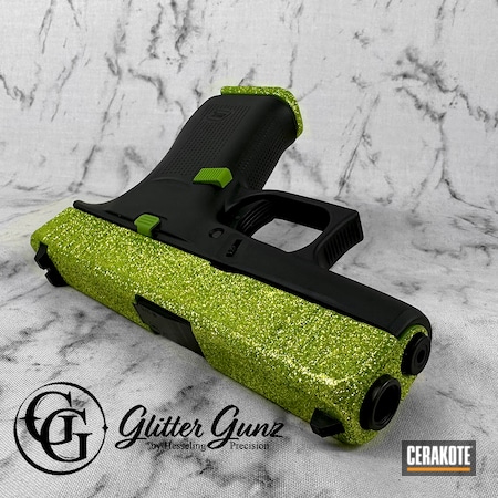 Powder Coating: Glock 43X,Green,43x,Glock,Pistol,Glitter Glock,Glitter Gun,Zombie,Sparkles,Sparkle,Glitter,Green Mamba H-351,g43x
