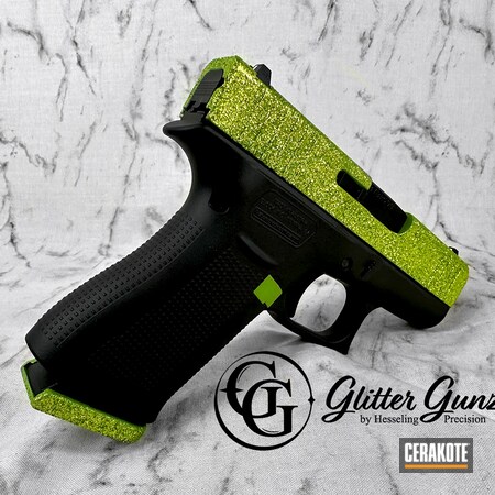 Powder Coating: Glock 43X,Green,43x,Glock,Pistol,Glitter Glock,Glitter Gun,Zombie,Sparkles,Sparkle,Glitter,Green Mamba H-351,g43x