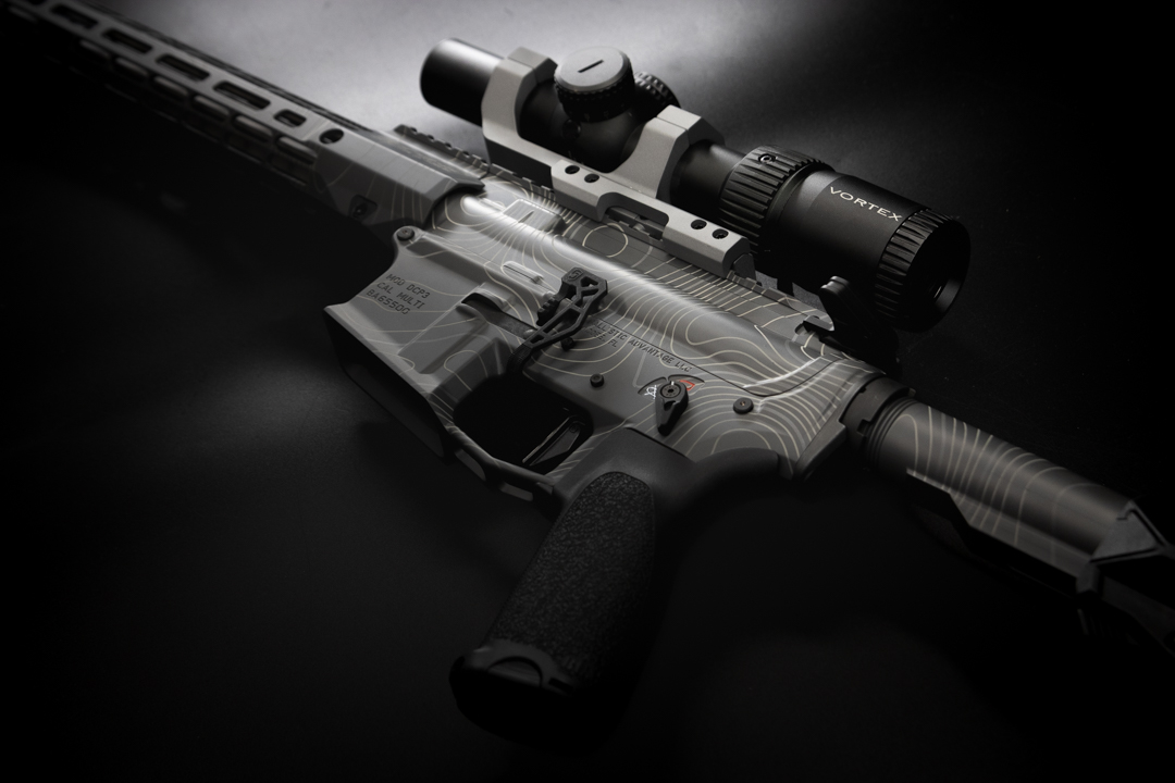 Topographic Rifle Topo Camo Ar finished in E-250, H-297, H-167 and E-160 | Cerakote