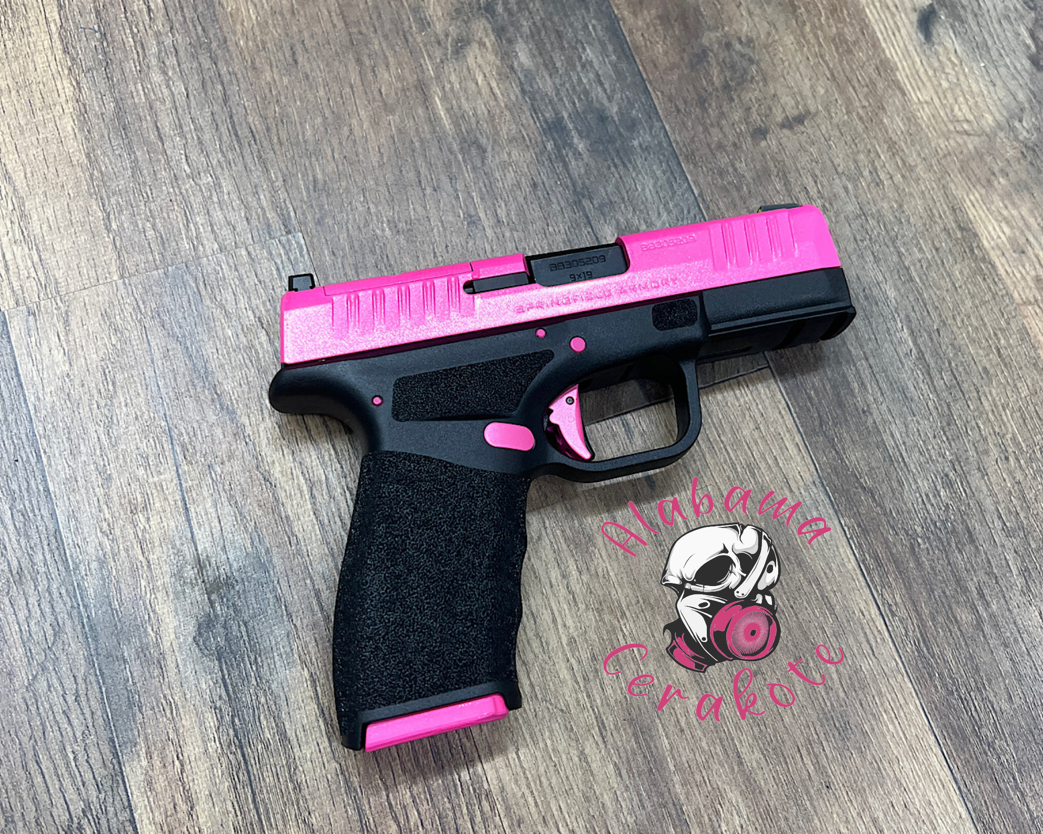 Hellcat done in Prison Pink and High Gloss Armor Clear | Cerakote