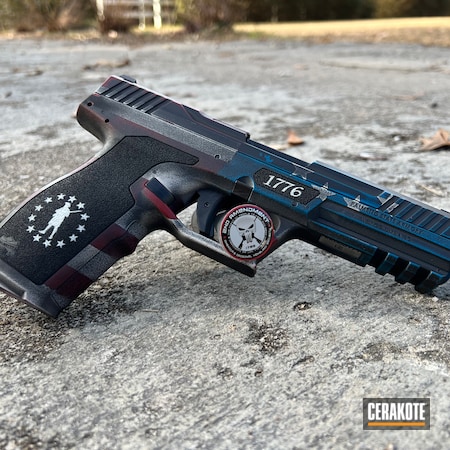 Powder Coating: Graphite Black H-146,Crimson H-221,S.H.O.T,Pistol,FROST H-312,Palmetto State Armory,Betsy Ross,1776,Sky Blue H-169,Distressed American Flag
