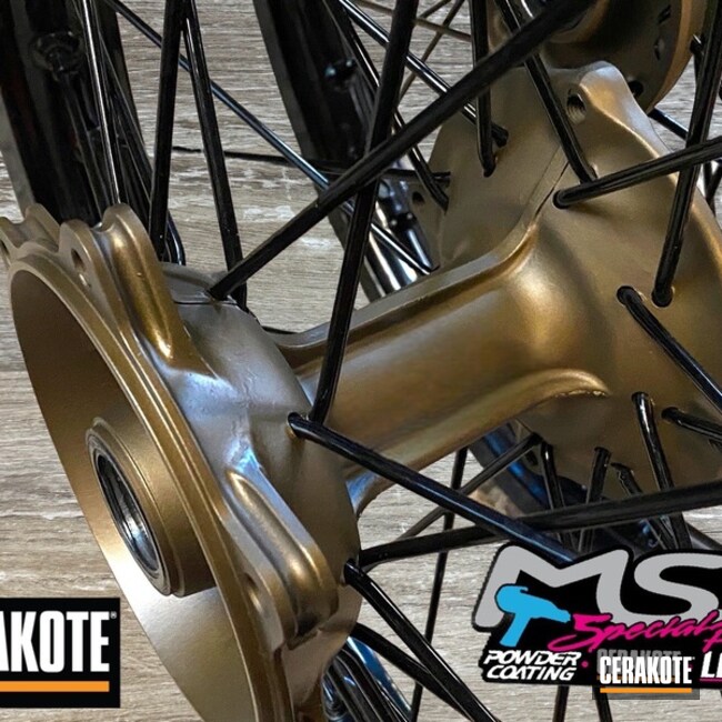 Cerakoted Burnt Bronze And Blackout Motorcycle Wheels