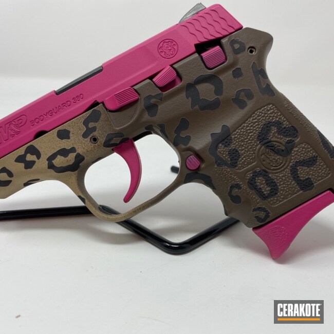 Cerakoted Sig™ Pink, Chocolate Brown And Graphite Black M&p Bodyguard In Leopard Print