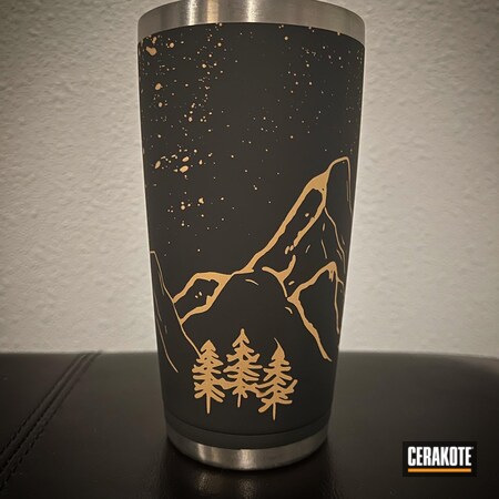 Powder Coating: Custom Tumbler Cup,Tumbler,Gold H-122,Armor Black H-190,Gold and Black,YETI Cup,Mountains,Calcutta,Silhouette