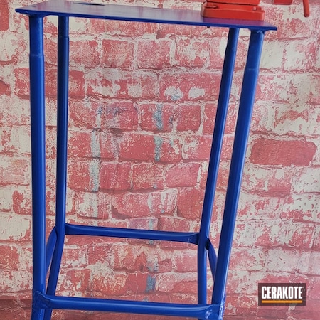 Powder Coating: Bench Vice,Custom Vice,Work Table,STOPLIGHT RED C-143,Bench Vise,BLUE FLAME C-158