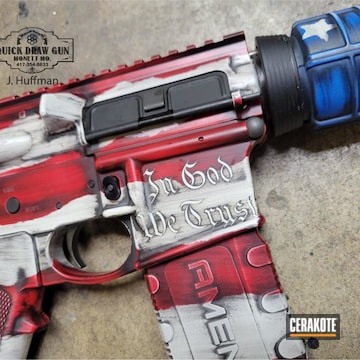 Cerakoted Snow White, Nra Blue, Graphite Black And Ruby Red American Flag Theme Rifle