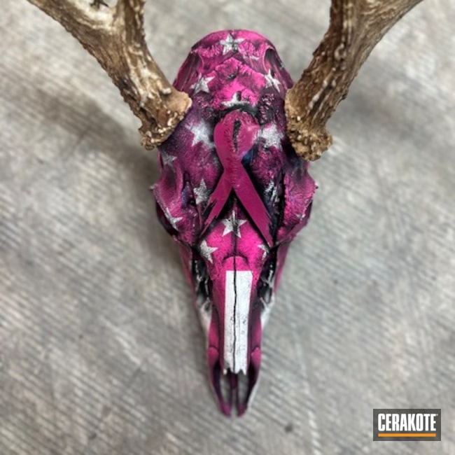 Breast Cancer Battleworn Flag Deer Skull