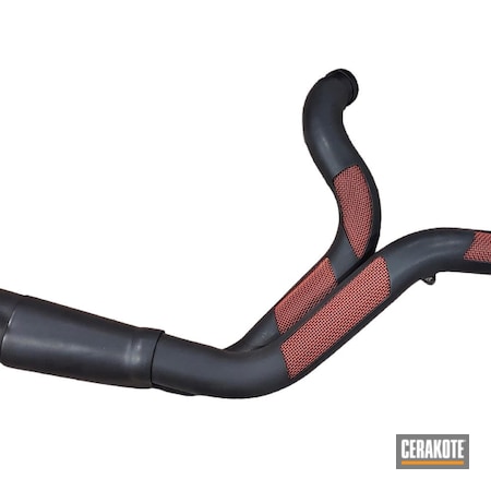 Powder Coating: Graphite Black C-102,Motorcycles,High Temperature Coating,HABANERO RED H-318,Pipes,Automotive,Tungsten H-237,Harley Davidson,Exhaust,Motorcycle Exhaust,Exhaust Pipes