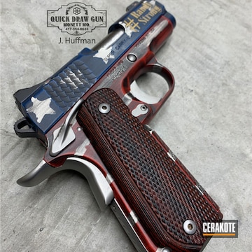 Cerakoted Snow White, Nra Blue, Graphite Black, Ruby Red And Gold Distressed American Flag Kimber