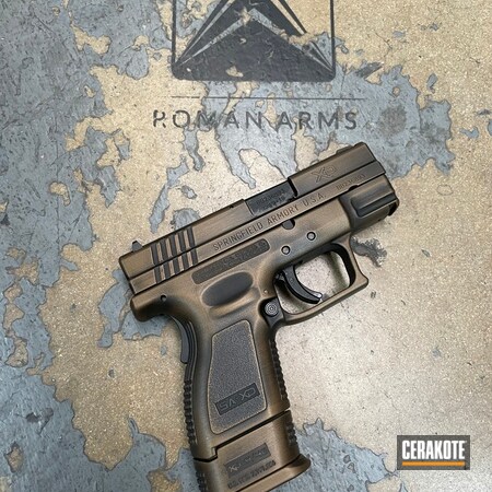 Powder Coating: 9mm,Graphite Black H-146,Springfield XD-9,Distressed,S.H.O.T,Handguns,Pistol,Springfield XD,Springfield Armory,Battleworn,Handgun,Burnt Bronze H-148