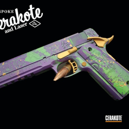 Powder Coating: Laser Engrave,Zombie Green H-168,1911,S.H.O.T,Splatter,Pistol,Gold H-122,Bright Purple H-217,3 Colors