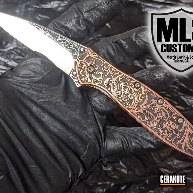 Knife in a Graphite Black and Copper Finish | Cerakote