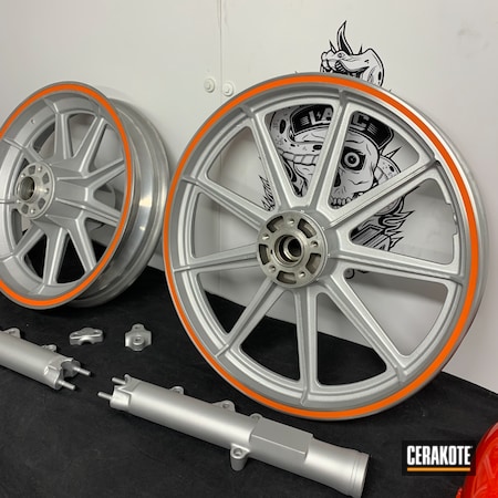 Powder Coating: Hunter Orange H-128,Satin Aluminum H-151,Motorcycles,Wheels,Automotive,Motorcycle Wheels,XR1000,Harley Davidson