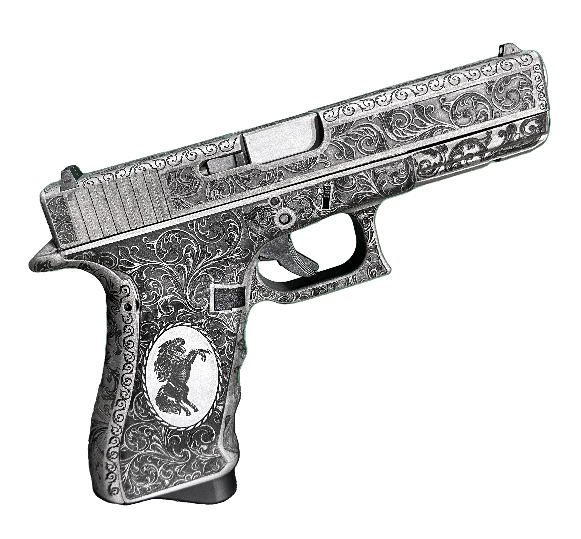 Powder Stippling Cowboy Scrollwork Glock 17 | Cerakote